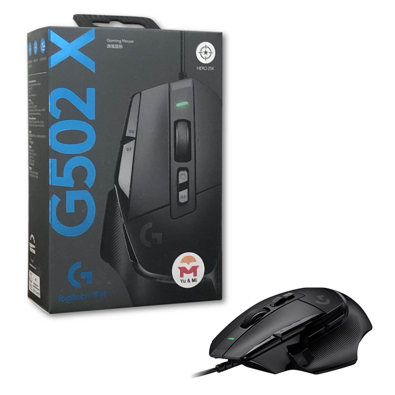 Yu-Mi Logitech G502 X 有線 ゲーミングマウスHERO 25K センサーハイブリッドスイッチ LIGHTFORCE軽量89g 13個 プログラム ボタン高耐久 高感度G502X-BKkobuta書付 海外 2年