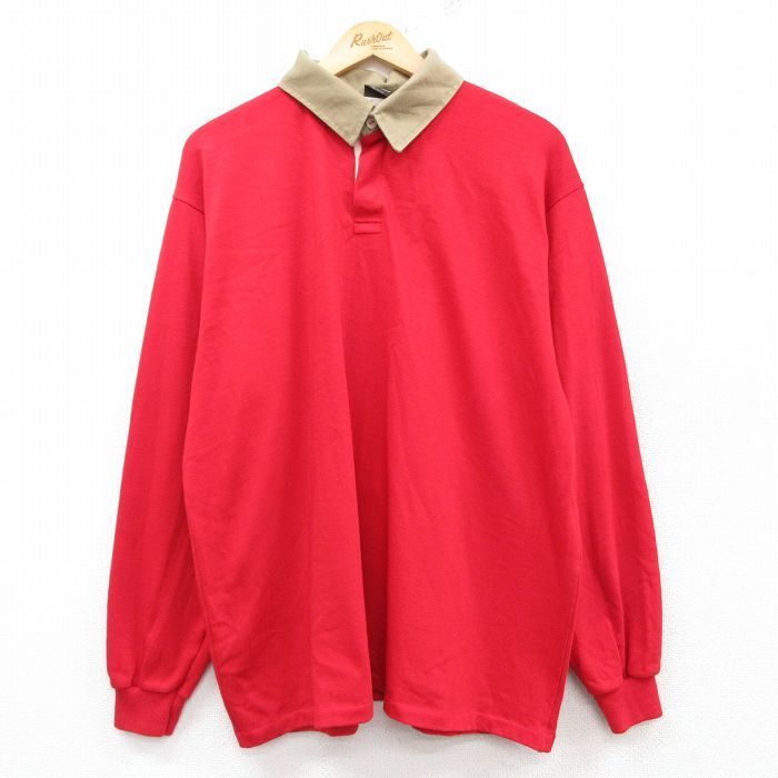 XL/古着 キャンパス 長袖 ラガー シャツ メンズ 90s 大きいサイズ 赤他