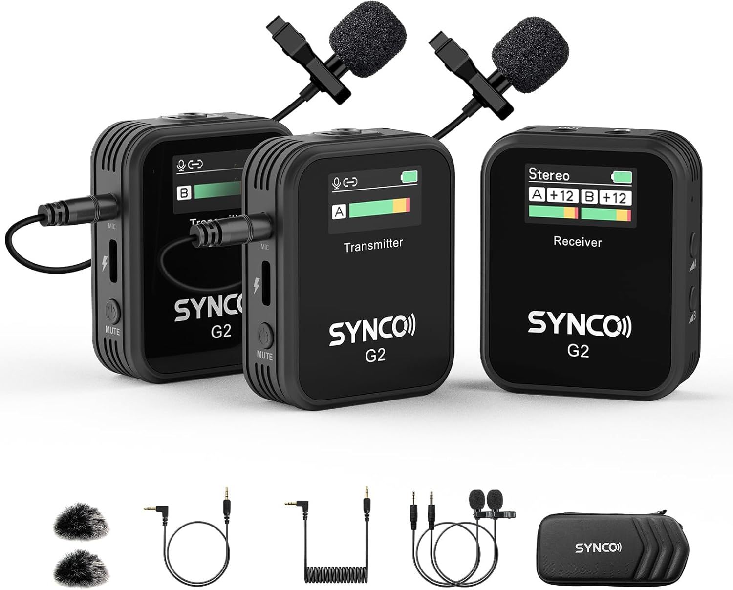 ワイヤレスマイク， SYNCO G2(A2) 送信機2台u0026受信機1台 操作簡単 音量調整 最大200m距離伝送 動画撮影 オンライン授業講座 一眼レフカメラ、ビデオカメラ、スマホ、アクションカメラ、レコー