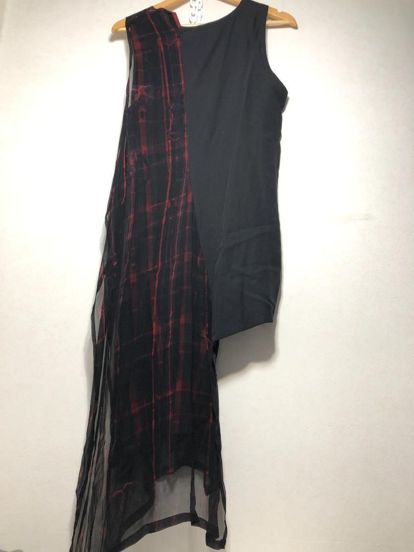 074051 Y s アシンメトリー チェック ノースリーブ カットソー ワンピース 2 ワイズ yohji yamamoto ヨウジヤマモト メンズ レディース YG-B12-808