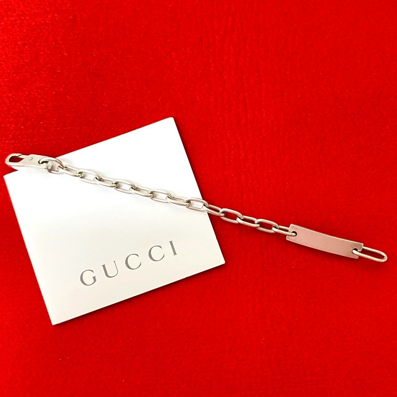 極 美品 GUCCI グッチ ロゴ ID プレート ブレスレット シルバー925