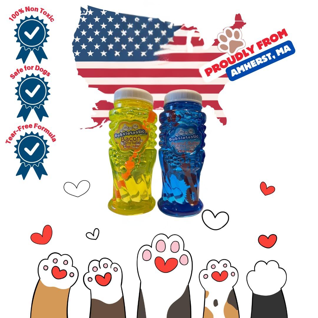 ベーコンとピーナッツバターの香り付きシャボン玉 犬用 - 各8オンスボトル1本! 100%非毒性、破れにくく、犬と子供に安全