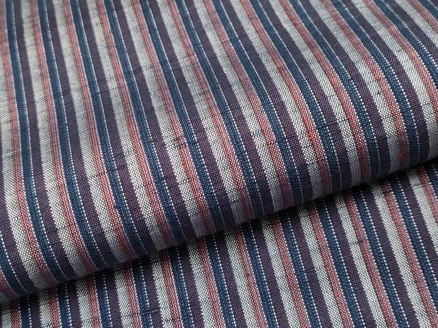 平和屋本店□極上 能州紬 絲藝苑 上島洋山 間道 深紫色地 逸品