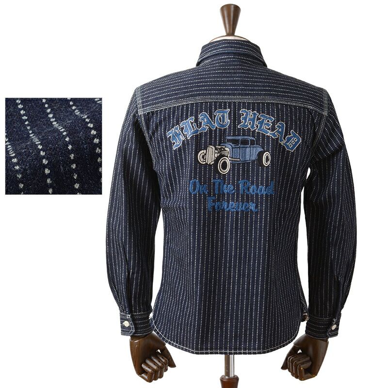 フラットヘッド 新品 7014W 激レア品 ウォバッシュ ワークシャツ 38 #SH10412_7014W●20 フラットヘッド 新品 ウォバッシュ ワークシャツ 7014W 刺繍 自動車