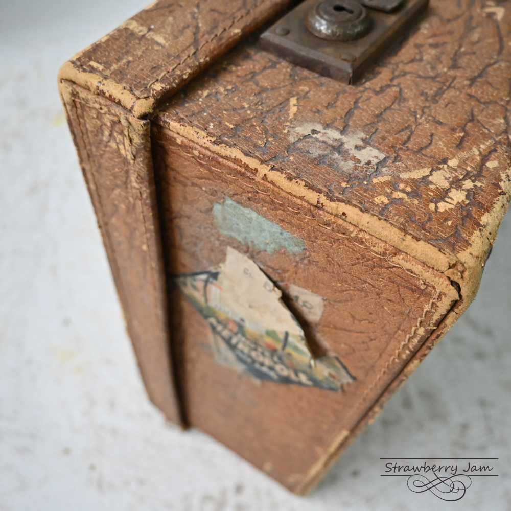 L3612-99-9 英国アンティーク トランク レザー 収納 かばん イギリス