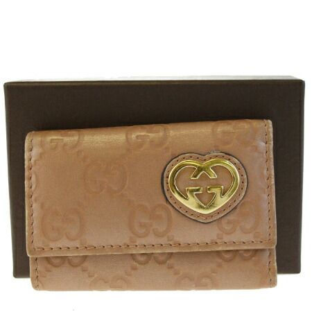 【中古】 グッチ GUCCI 6連キーケース GG柄 ハート ピンク レザー 保存箱付き 03HB511