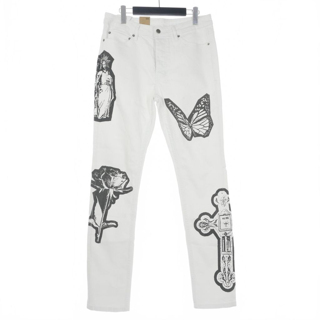 スビ Ksubi Chitch Kut Out Ivory プリント スリム テーパードパンツ デニム W32 白 ホワイト MFA22DJ001