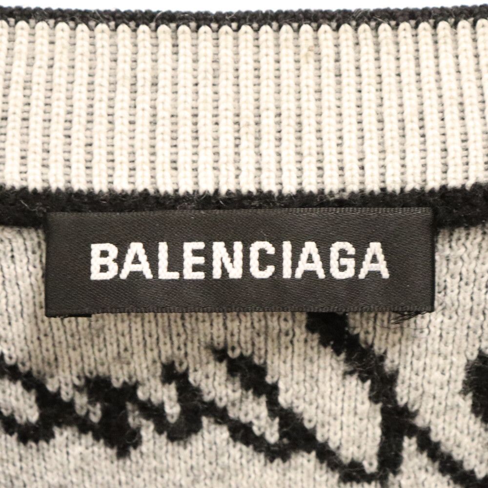 BALENCIAGA (バレンシアガ) 20AW ロゴ総柄 ジャガードクルーネックニット セーター ブラック 625984 T3184