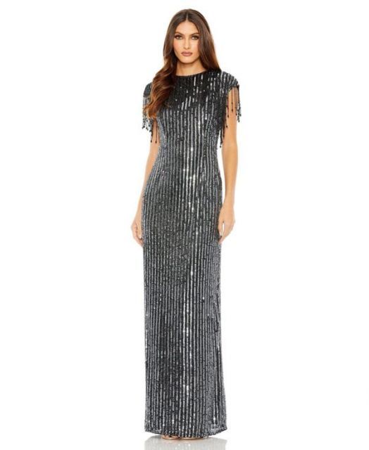 送料無料 マックダガル レディース ワンピース トップス Women s Embellished Fringe Gown Black