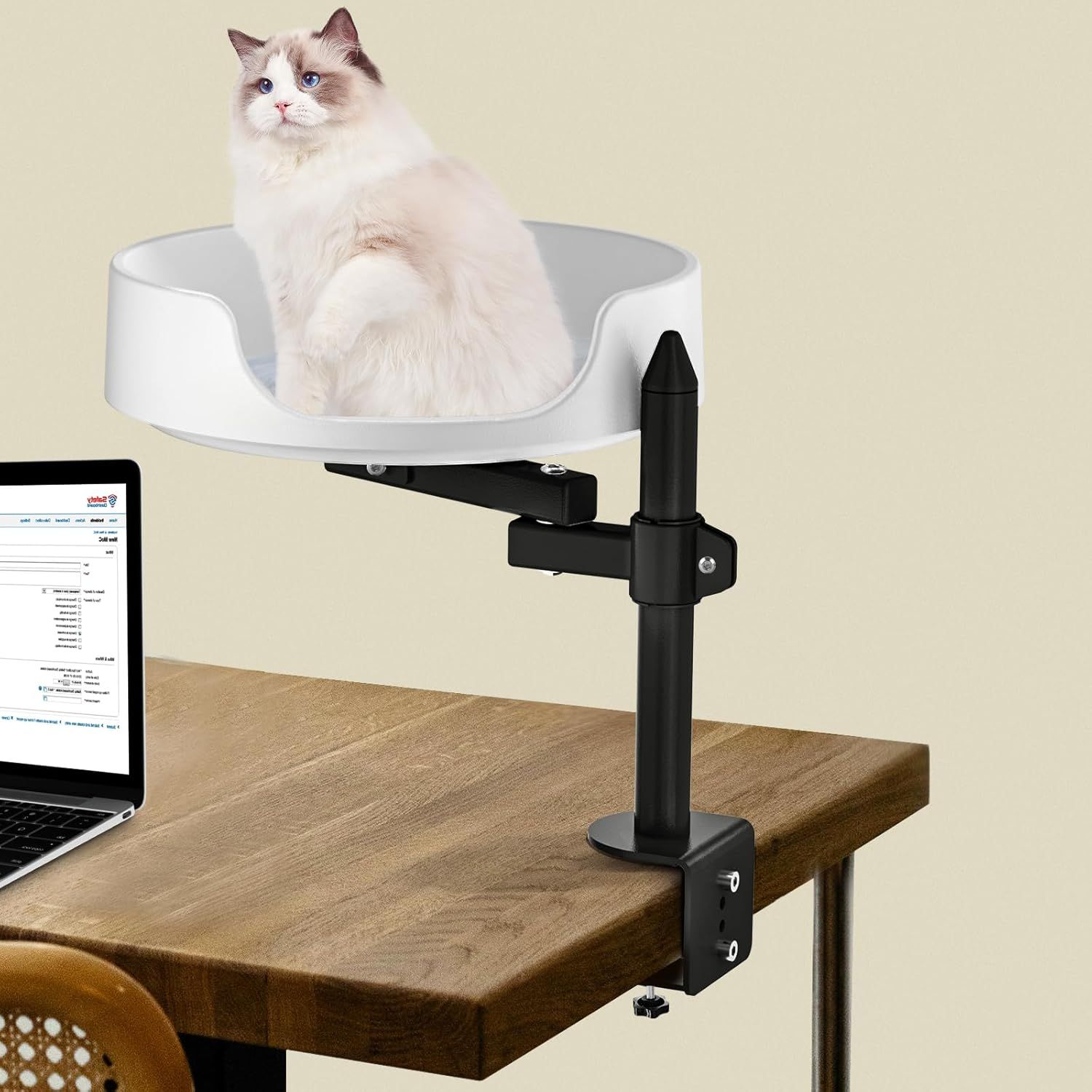 猫用ベッド デスククランプ 子猫用 高さのあるペット用ベッド デスクトップ用 猫用ボックス ペットマット付き 屋内 屋外使用 45°回転ロッド