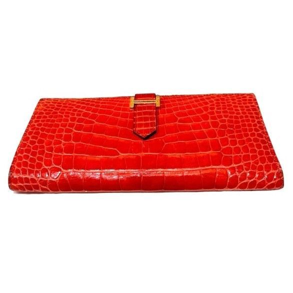 HERMES エルメス 小物類（その他） ゴールドx赤系 4500325Y0014 エルメス ベアンスフレ ゼラニウム ゴールド金具 アリゲーター