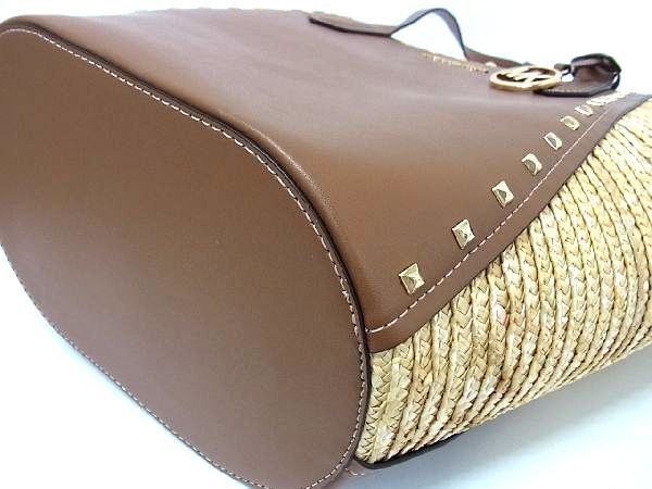 □新品同様□MICHAEL KORS マイケルコース ストロー×レザー かごバッグ