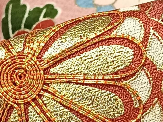 【オンワード】正絹　振袖　金駒　花柄　クリーム色　袷 平和屋着物□豪華振袖 駒刺繍 流水草花文 金銀彩 正絹 逸品
