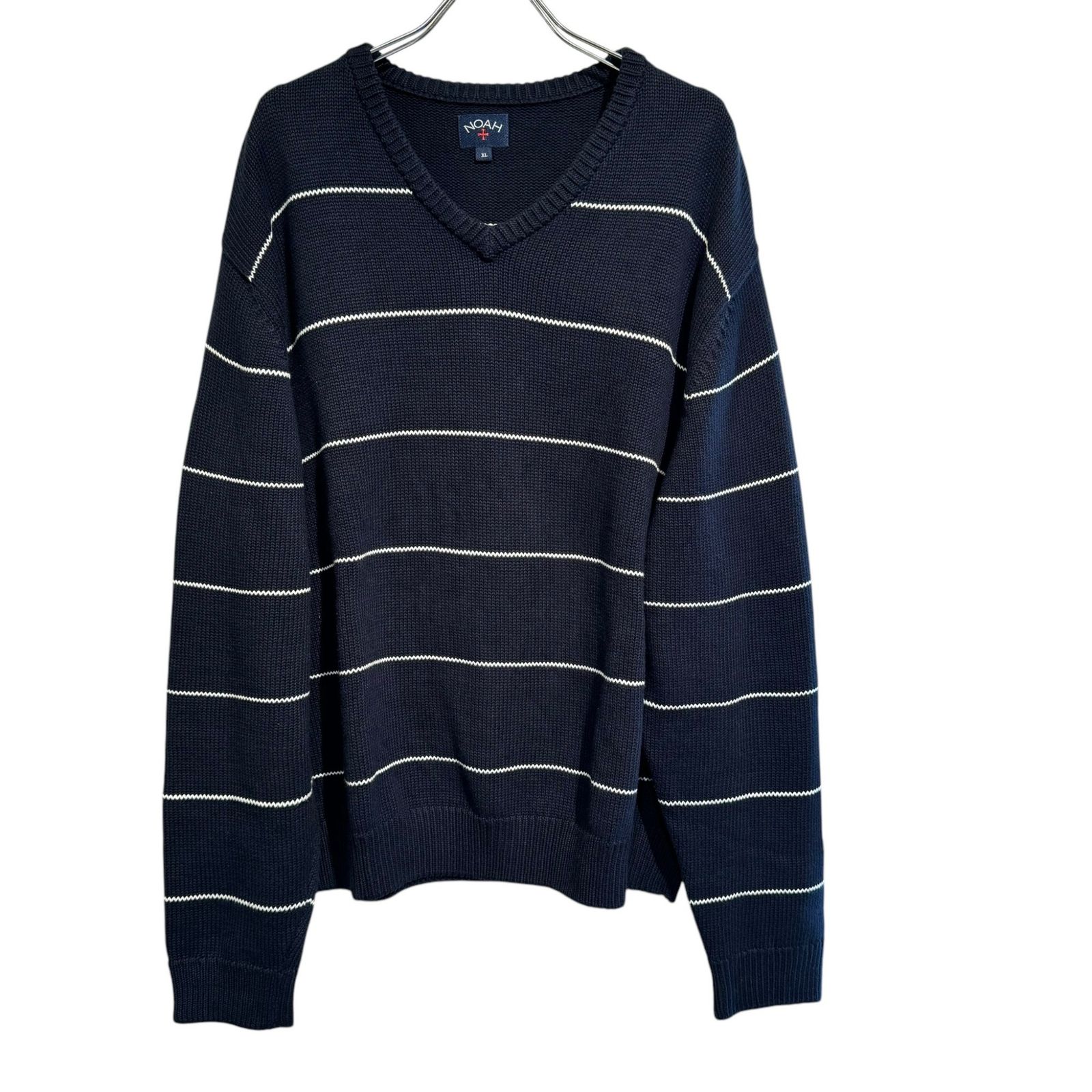 NOAH ノア 25080122000410 Striped V-Neck Sweater メンズ ネイビー XL