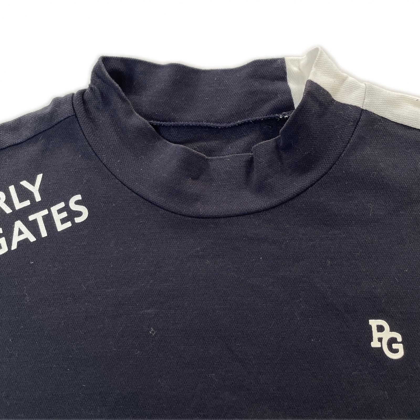 愛用 メンズ パーリーゲイツ PEARLY GATES 半袖シャツ 5 L 濃紺×白 モックネック ストレッチ
