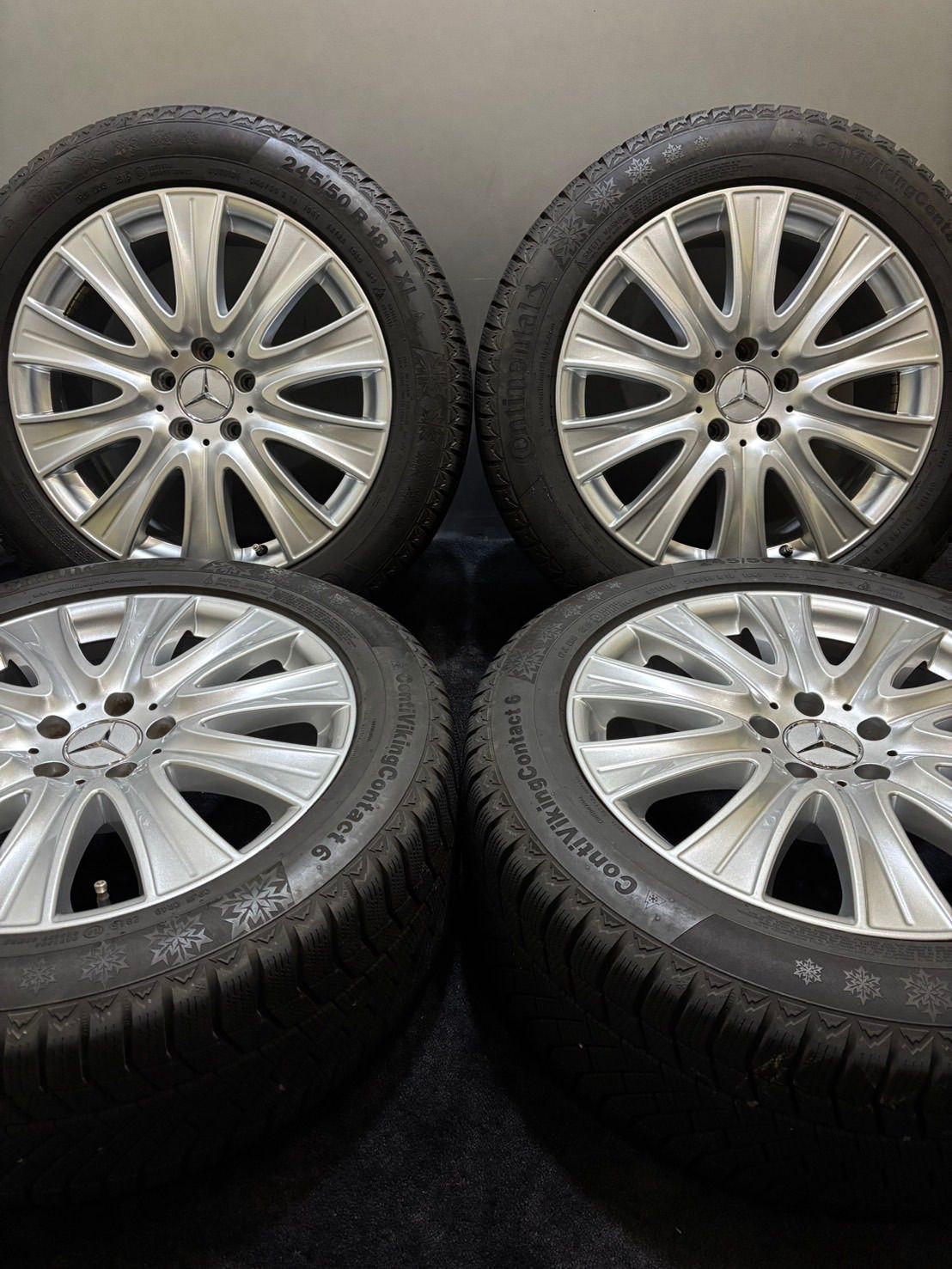 倉庫保管 245/50R18 Continental/ContiVikingContact6 15年 ベンツ W222 Sクラス 純正 18インチ 8J +41 112 5H スタッドレス 4本(1-H706)