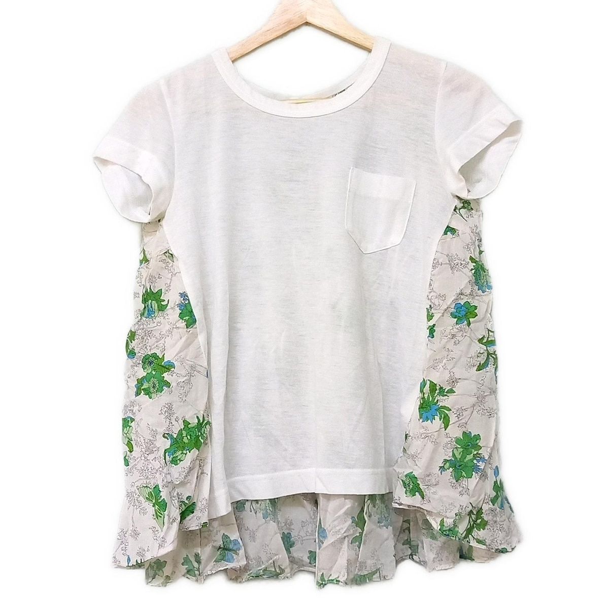 Sacai サカイ 半袖カットソー サイズ1 S レディース - 14-02007 白×グリーン×マルチ クルーネック|花柄