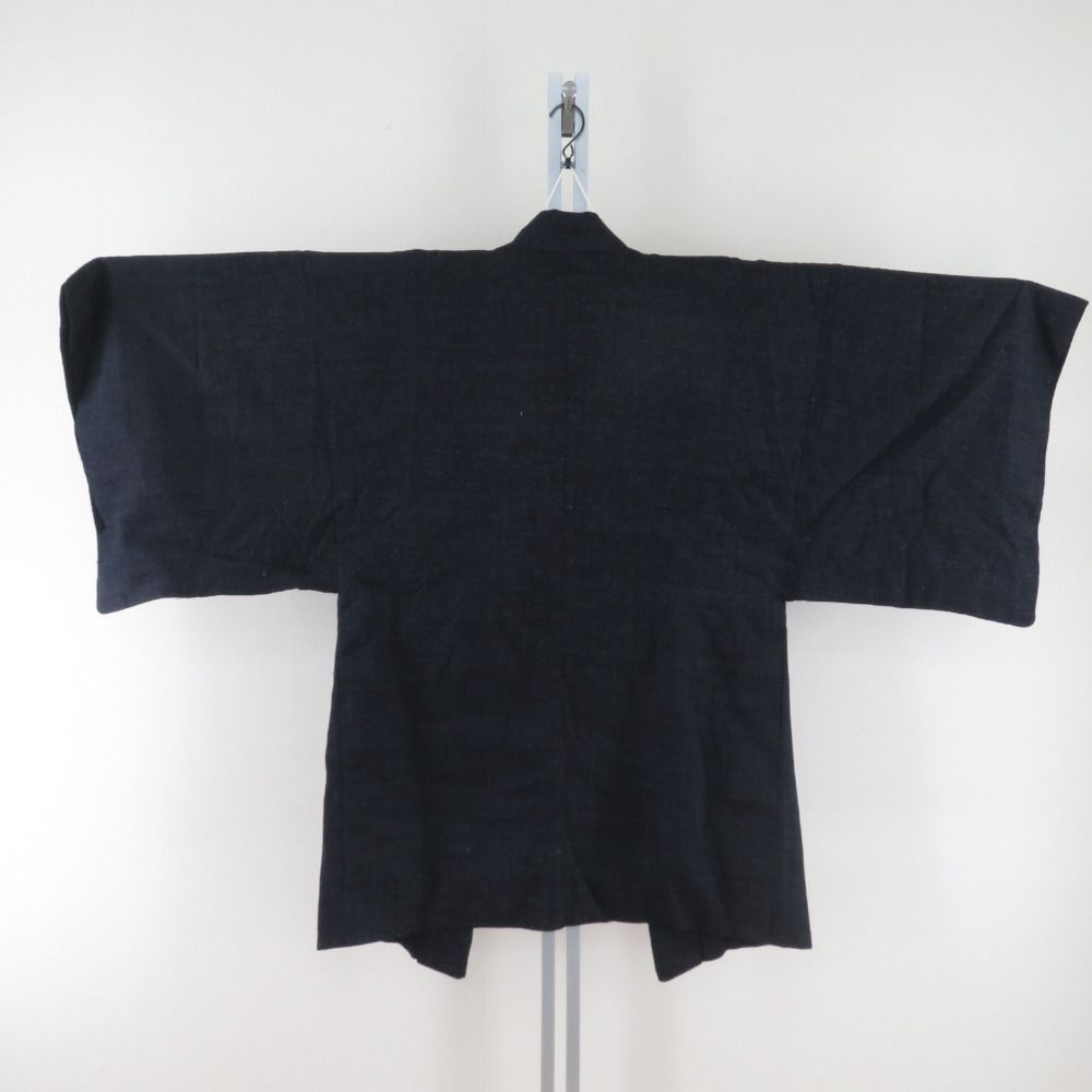 男着物 紬 アンサンブル 袷 黒青色 正絹 男性用きもの メンズ 仕立て
