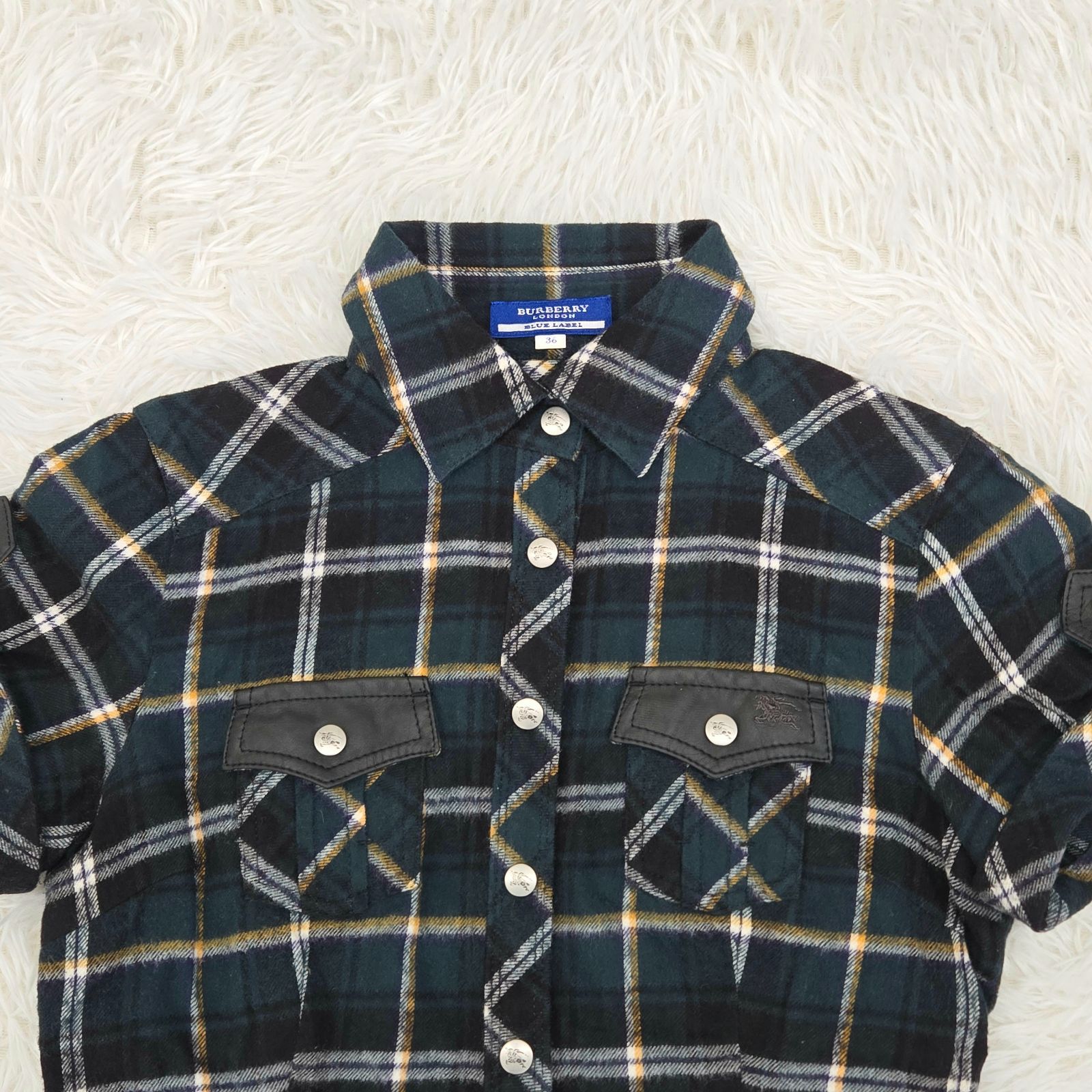 バーバリーブルーレーベル 半袖 シャツ ブラック 黒 L チェック柄