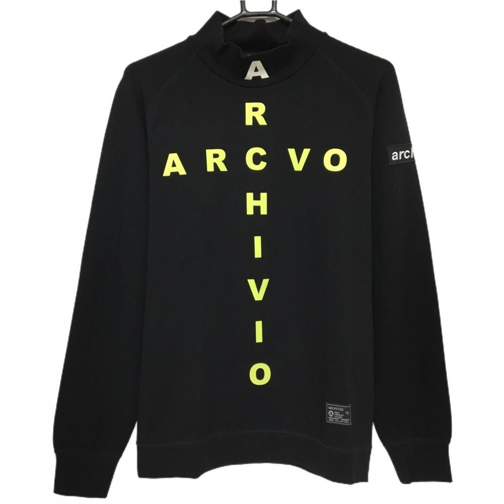 【美品】アルチビオ 長袖ハイネックシャツ 黒×イエロー プリントロゴ メンズ 46(M) ゴルフウェア archivio