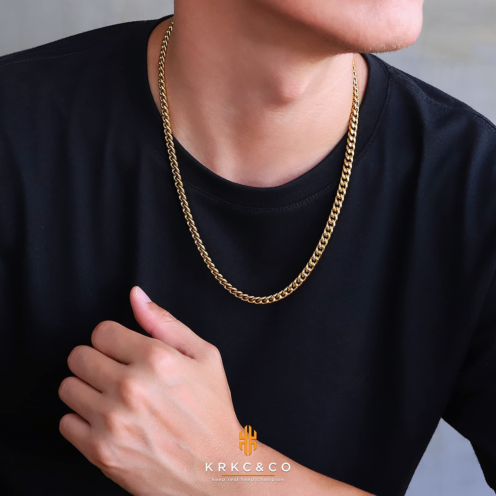 ダンサー ラッパー ヒップホップ チョーカー B系 リンク レディース メンズネックレス 2面カット チェーン キヘイ イエローゴールド 18Ｋ金メッキ キューバンチェーン ステンレス 46 喜平ネックレス 6 mm KRKC-CO