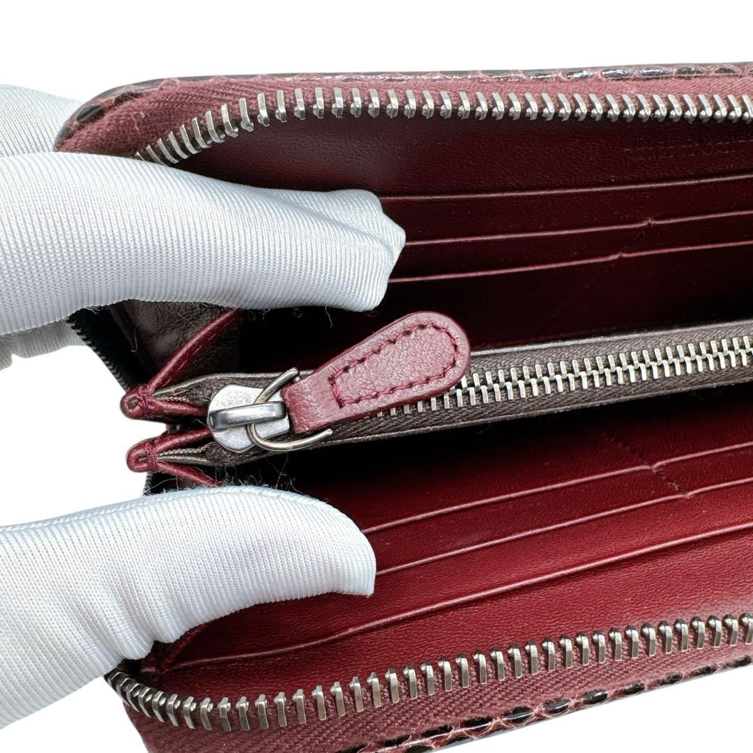 美品✨ ボッテガヴェネタ イントレチャート パイソン ラウンド 長財布 ブラック イントレチャート ラウンドファスナー長財布 レザー/パイソン