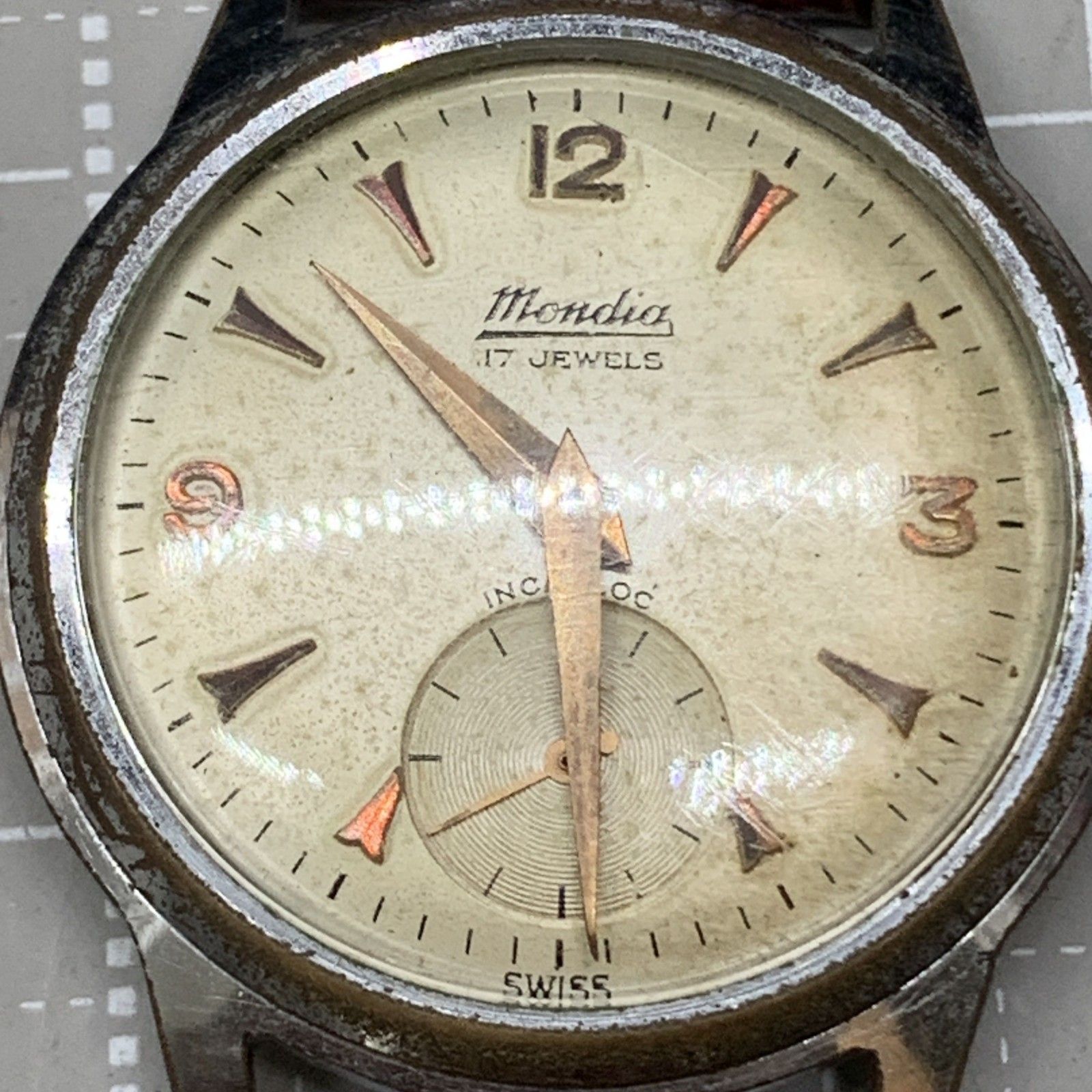 O328 可動 Mondia（モンディア）アンティーク 手巻き 腕時計17 JEWELS