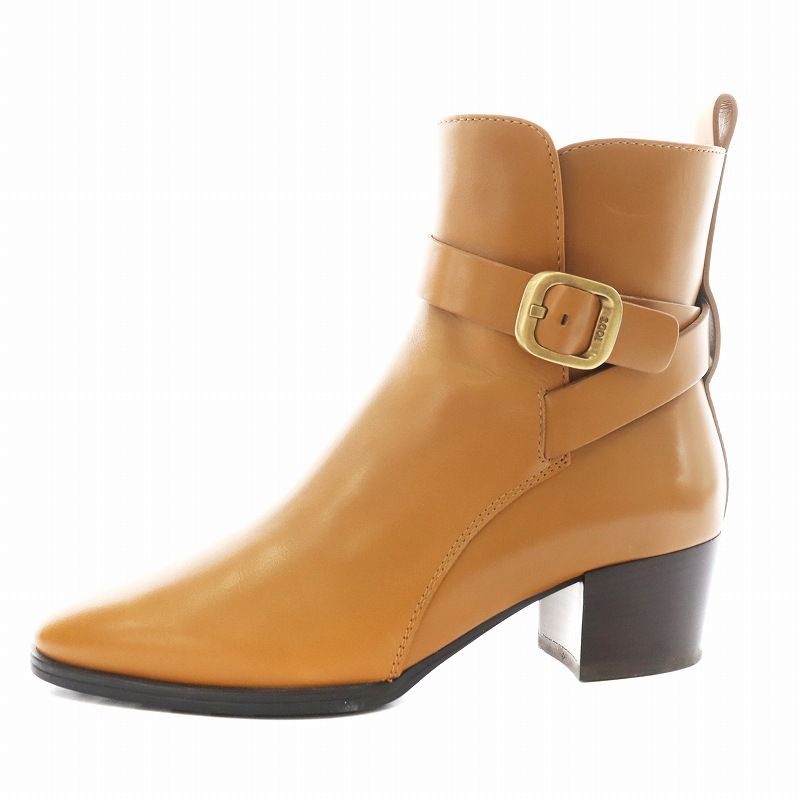 トッズ TOD'S ショートブーツ チャンキーヒール レザー 36 キャメル