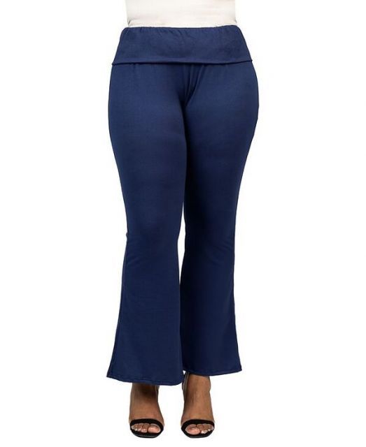 【送料無料】 24セブンコンフォート レディース カジュアルパンツ ボトムス Plus Size Black Bell Bottom Foldover Waist Sweatpants Navy
