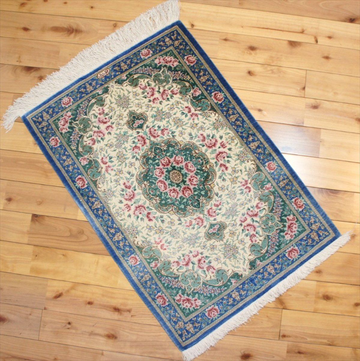 ペルシャじゅうたん ペルシャ絨毯クム産シルク アハマディ工房 玄関マット 84x58