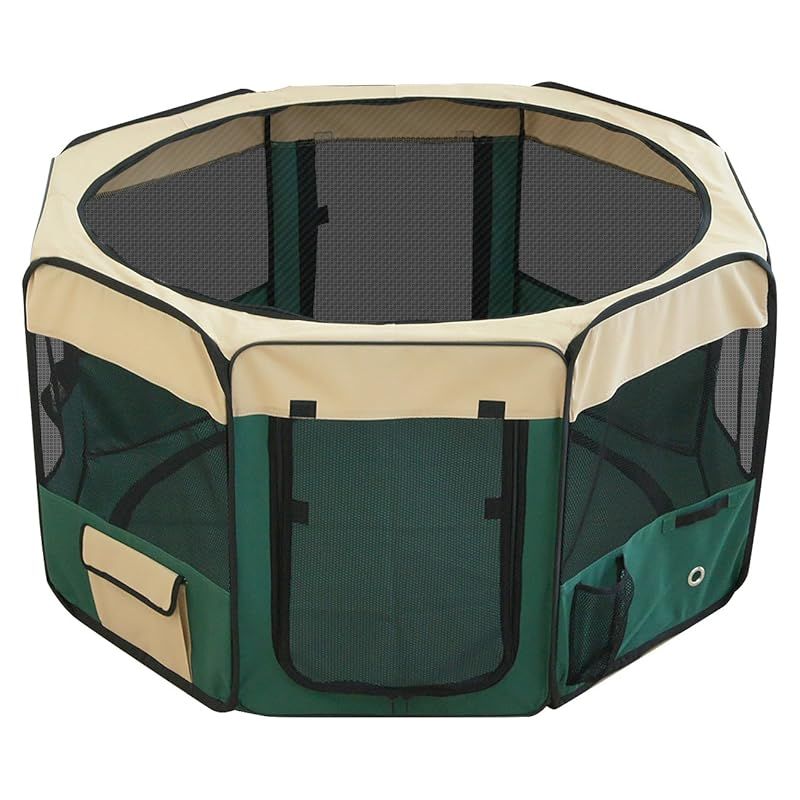 激安大特価，送料無料 ottostyle.jp 折りたたみ八角形ペットサークル Lサイズ 【グリーン】 直径114cm×高さ62cm メッシュ屋根付き 屋内 屋外 アウトドア 0 IoTデバイス(スマートデバイス)