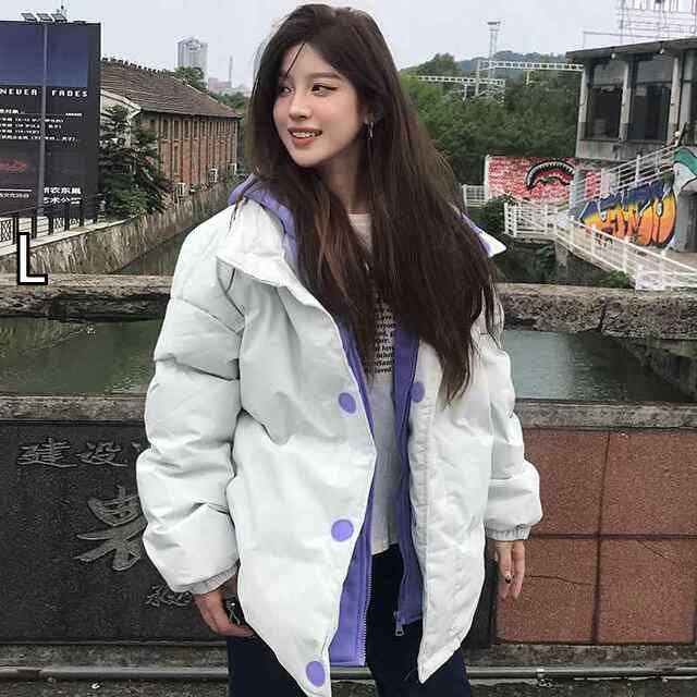 L 秋服 レディース ファッション オシャレ カワイイ シンプル 大人カワイイ 大きいサイズ メンズ フード付き コットン ジャケット フェイク ツーピース 冬 ダウン パッド ジャケット 厚手 暖かい カップル コットン