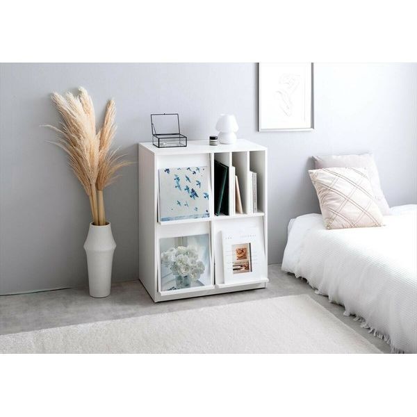 キャビネット 幅72cm フラップ扉 本棚 隠しキャスター付き ラック 収納棚 ディスプレイラック ブックラック 収納家具 シンプル かわいい おしゃれ リビング ダイニング ワンルーム 1人暮らし