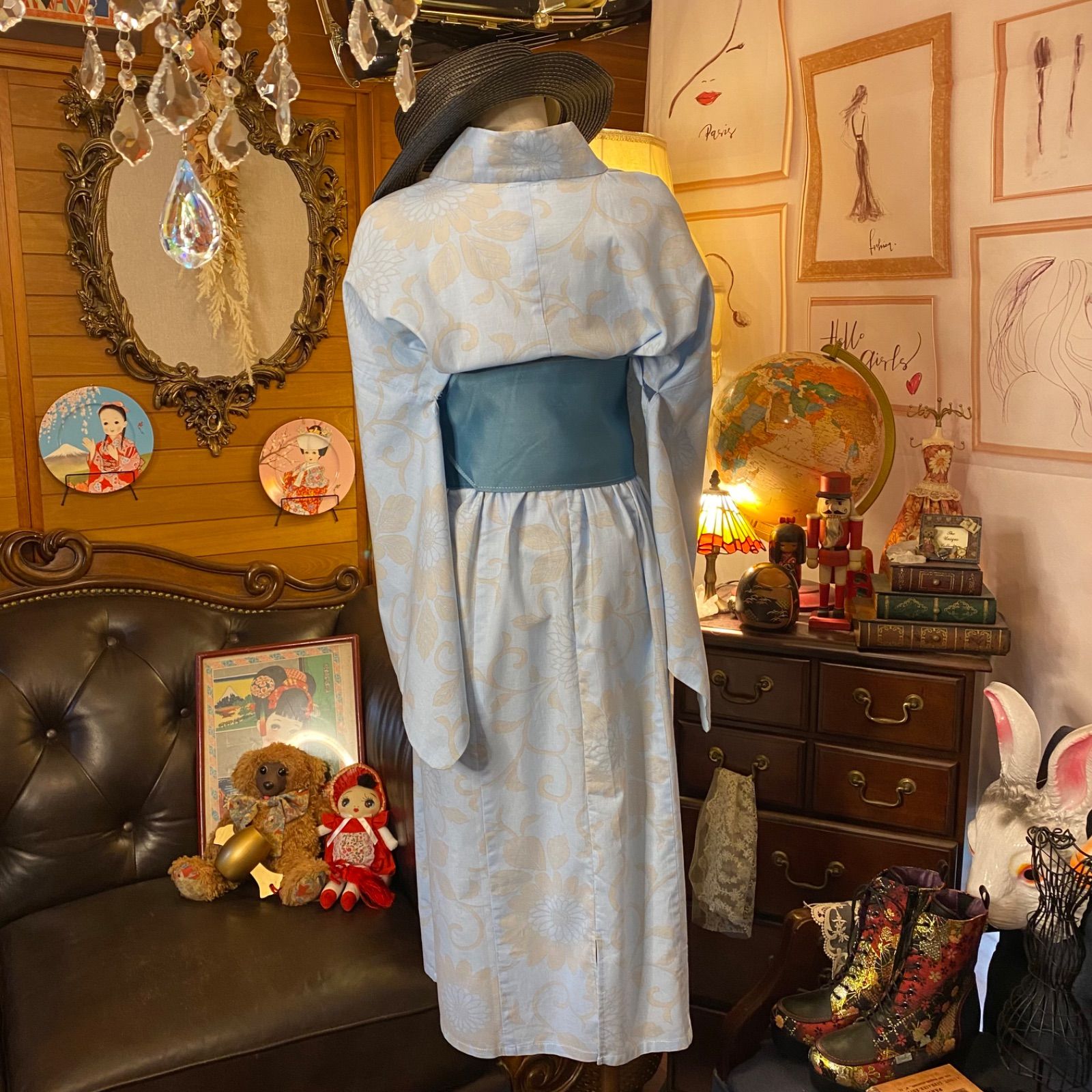 和洋折衷 浴衣 リメイク ワンピース ドレス 帯サッシュベルト