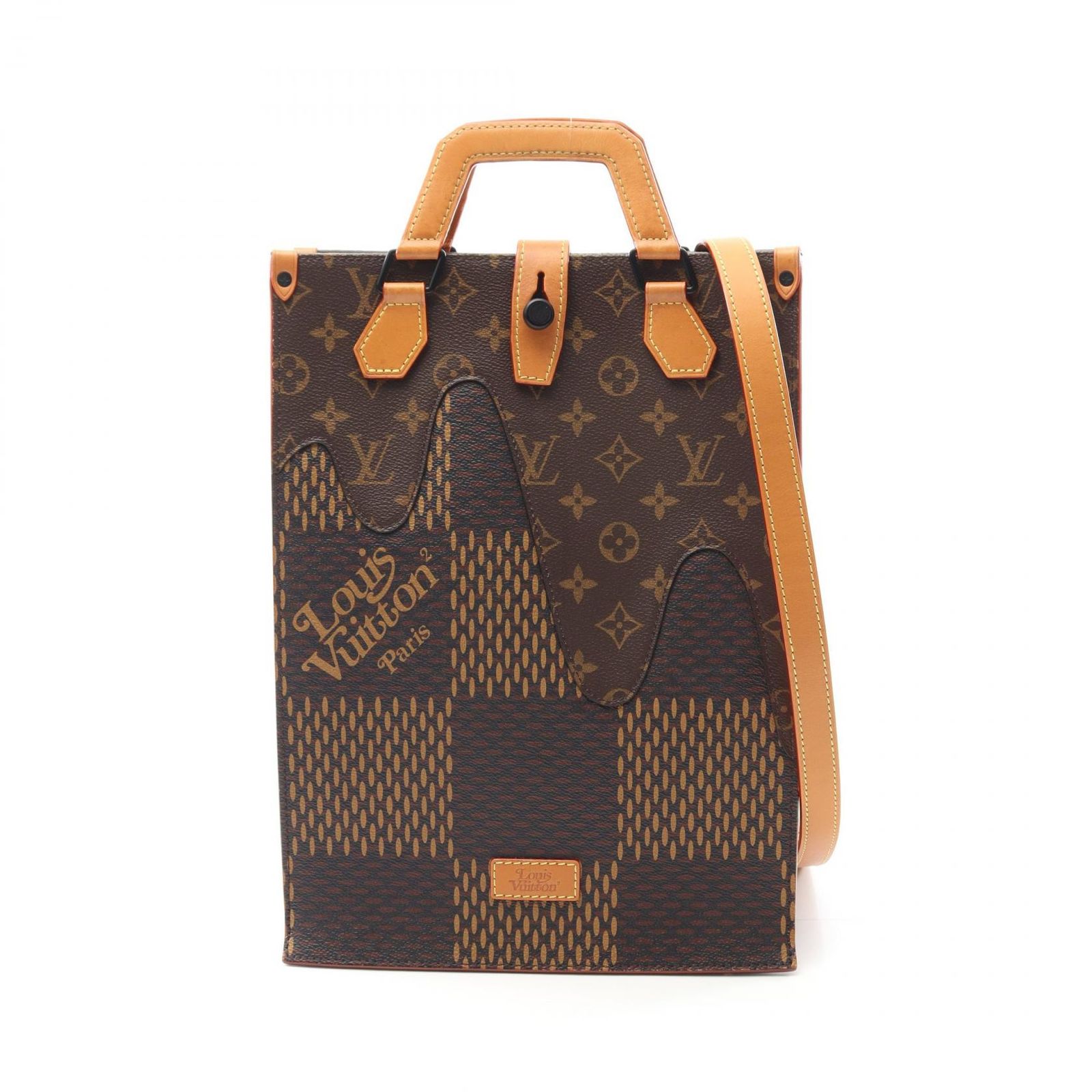 ルイ ヴィトン LOUIS VUITTON トートバッグ LOUIS VUITTON × NIGO ミニトート LVスクエアード N40355 PVCコーティングキャンバス レザー LV×NIGO ミニ トート ユニセックス Used B