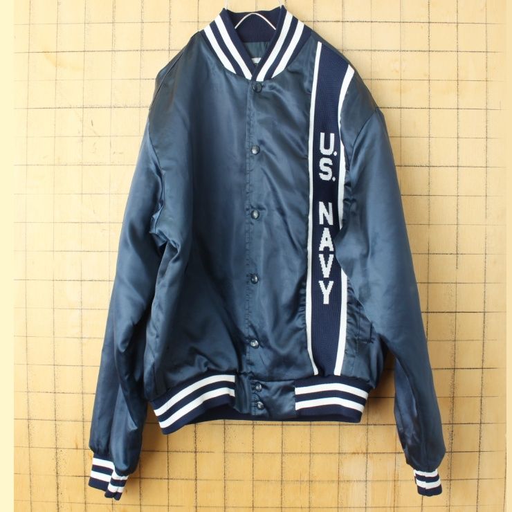 80s USA製 Swingster U.S.NAVY ナイロン スタジャン ネイビー メンズM 