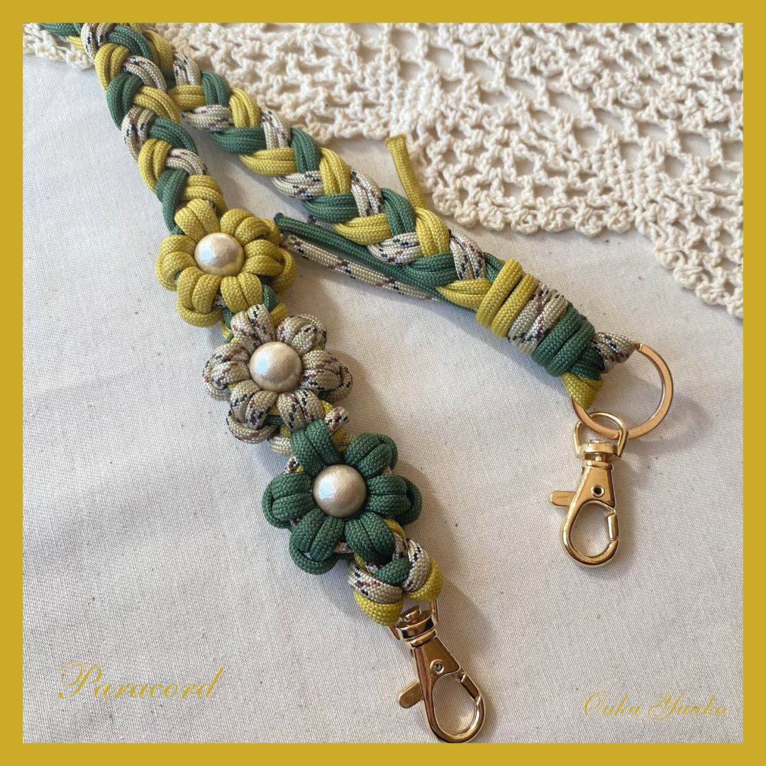 【ハンドメイド】パラコード・スマホ用お花柄ショルダーストラップ ツツジ】パラコード スマホショルダー ストラップ ハンドメイド