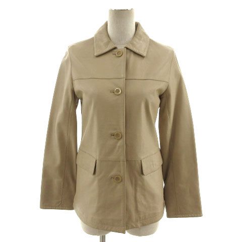 Ray BEAMS ベージュ　レザージャケット M レイビームス Ray Beams ジャケット ステンカラー 羊皮 レザー