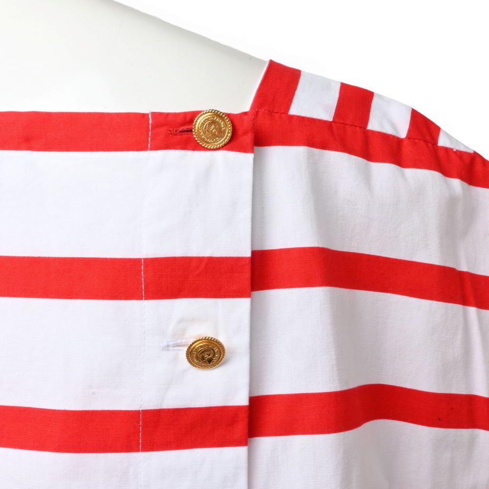 CHANEL ボーダー マリン バックボタン トップス - メルカリ 