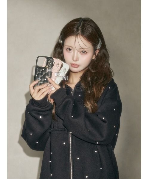 スマホケース キルティングビジューDDチャームiPhoneケース
