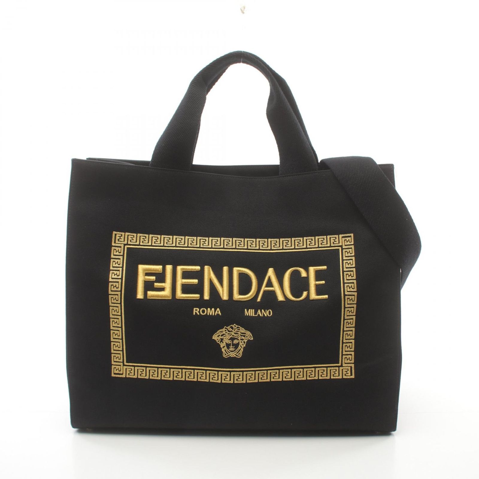 フェンディ FENDI トートバッグ FENDI × VERSACE FENDACE フェンダーチェ 7VA558 ブラック/ゴールド キャンバス  ×VERSACE フェンダーチェ サンシャイントート レディース Used A - メルカリ