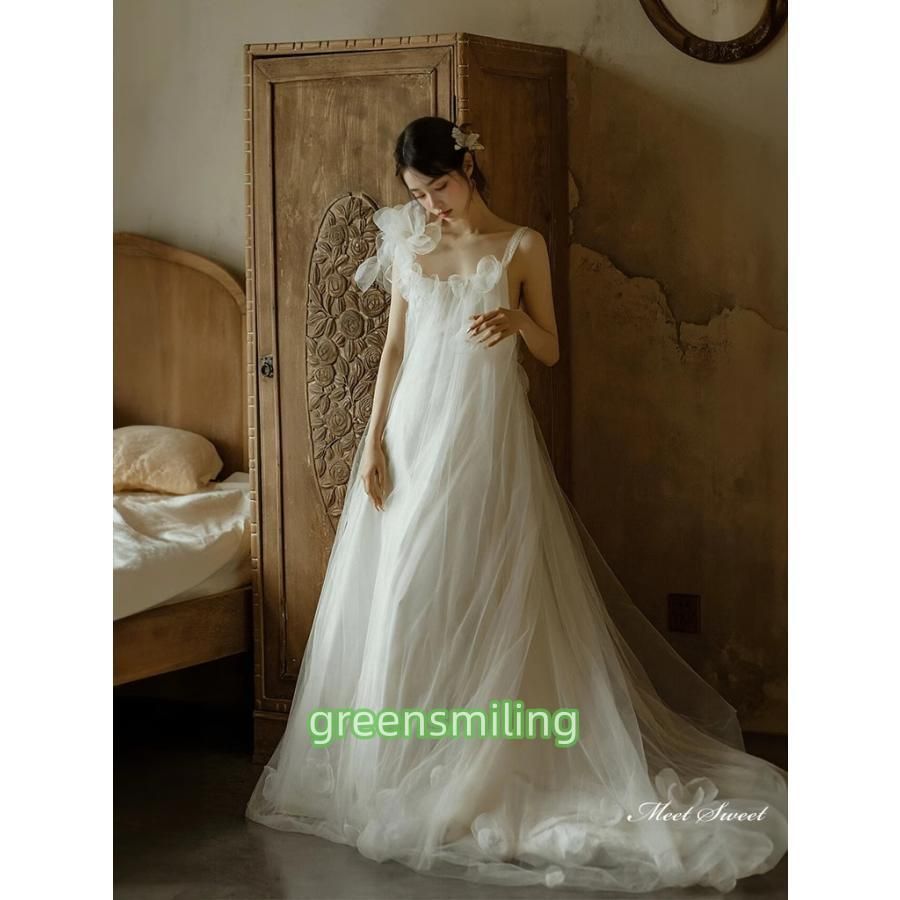 ウェディングドレス ロングドレス スレンダーライン Aラインドレス ノースリーブ 二次会 結婚式 前撮り 花嫁 ウエディングドレス