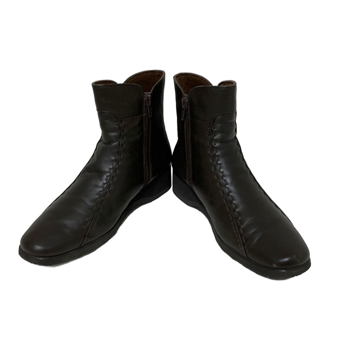 pedala ペダラ ショートブーツ 23 1 2EEE レディース - ダークブラウン インソール取外し可 ステッチ レザー