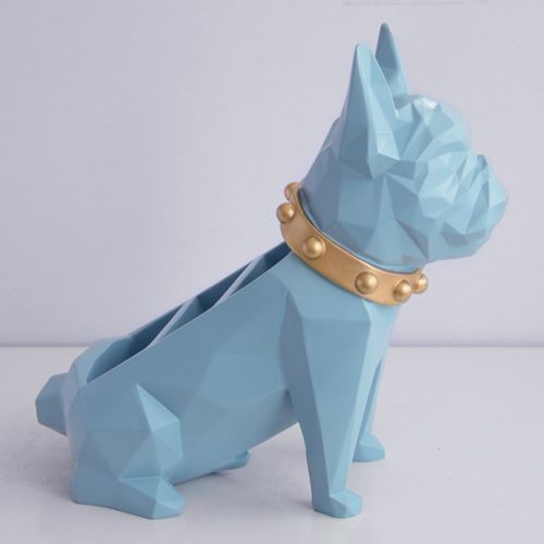 リモコンラック 小物入れ ブルドッグ 犬 多面カット アート風 バイカラー スタイリッシュ (ブルー)