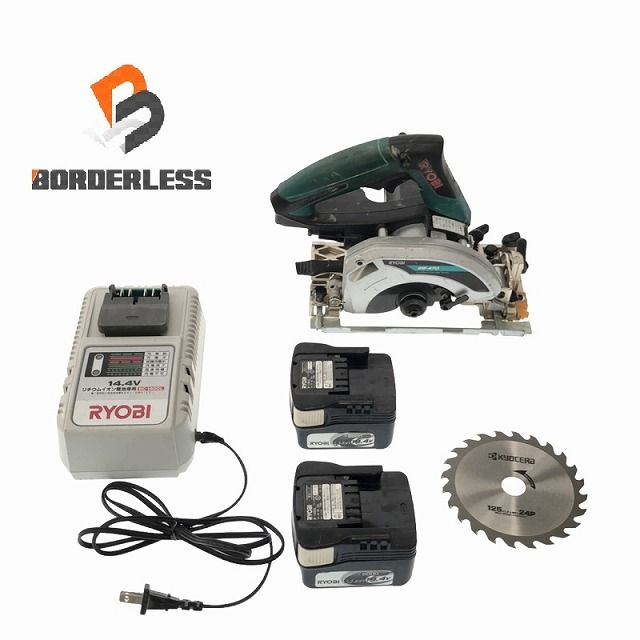 中古品RYOBI リョービ 14.4V 125mm 充電式丸ノコ BW-470 バッテリー2個(5.0Ah) 充電器付 コードレス マルノコ 丸のこ 88387