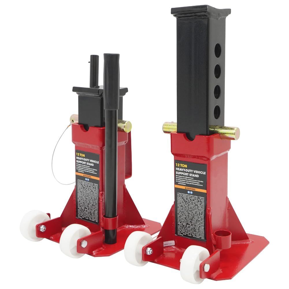KIKAIYA ジャッキスタンド 12t キャスター付き 2台セット 5段階 318～470mm 38mm間隔 2基 馬ジャッキ ジャッキアップ JS-12