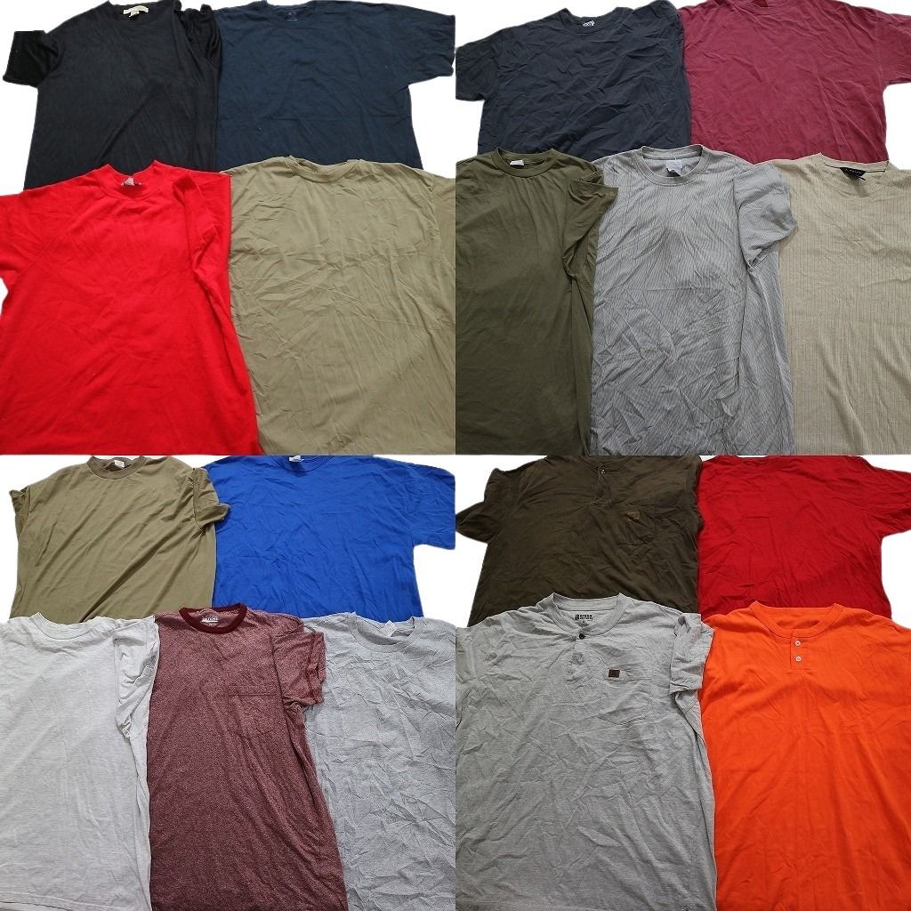 古着卸 まとめ売り 無地 プレーン 半袖Tシャツ 18枚セット (メンズ XL /2XL )  ヘンリーネック グレー アースカラー 丸首 リブ MU9287