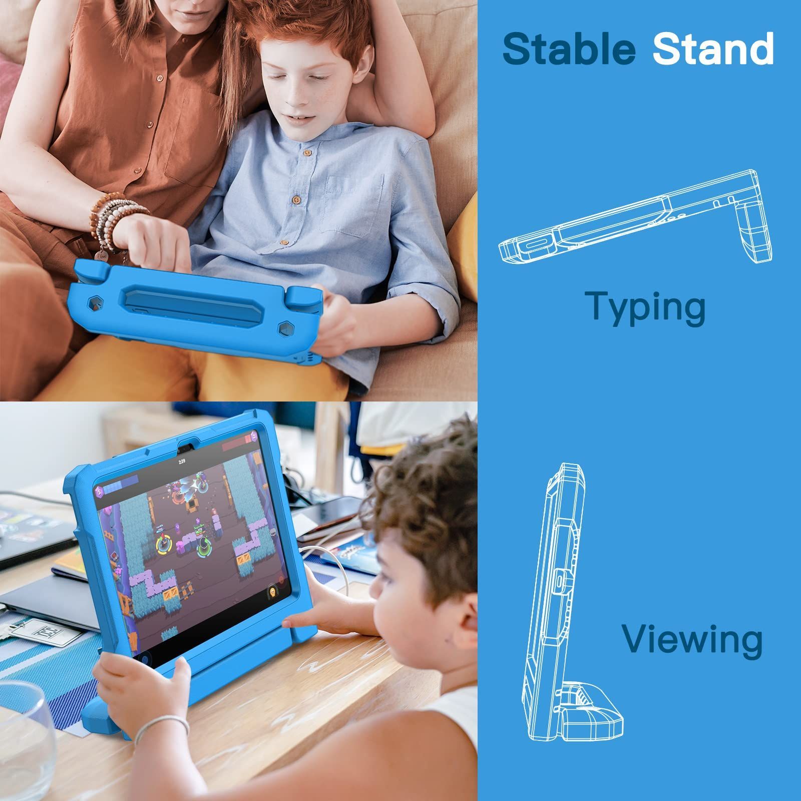 【人気商品】フルボディハンドルスタンド 耐衝撃 タブレット保護カバー ケース（10.9インチ、2022モデル、第10世代用）液晶保護フィルム付き 10 iPad (ブルー) 子供用 JEDirect