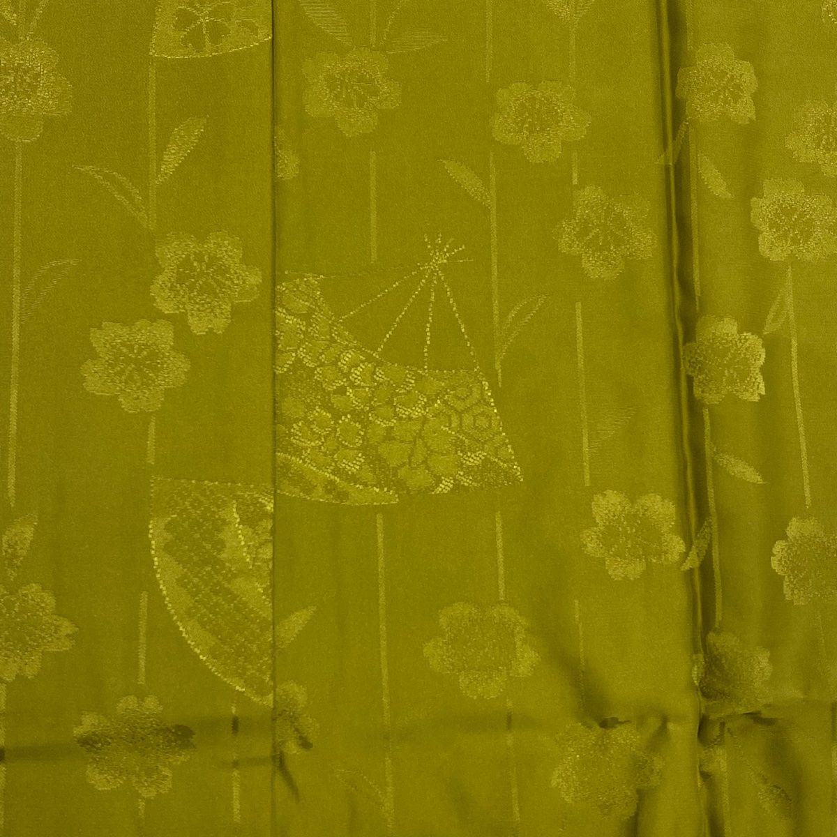 長襦袢 身丈138cm 裄丈68cm L 振袖用 地紋 鶯色 正絹 名品 【中古  