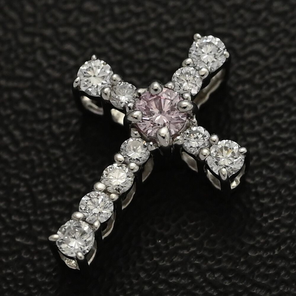 0.052ct FD 0.1ct クロスモチーフ･ピンク･ダイヤモンド･ダイヤモンドペンダントトップ Pt900-1.0g ピンク 翌日配送可 ♀ N レディース 589760